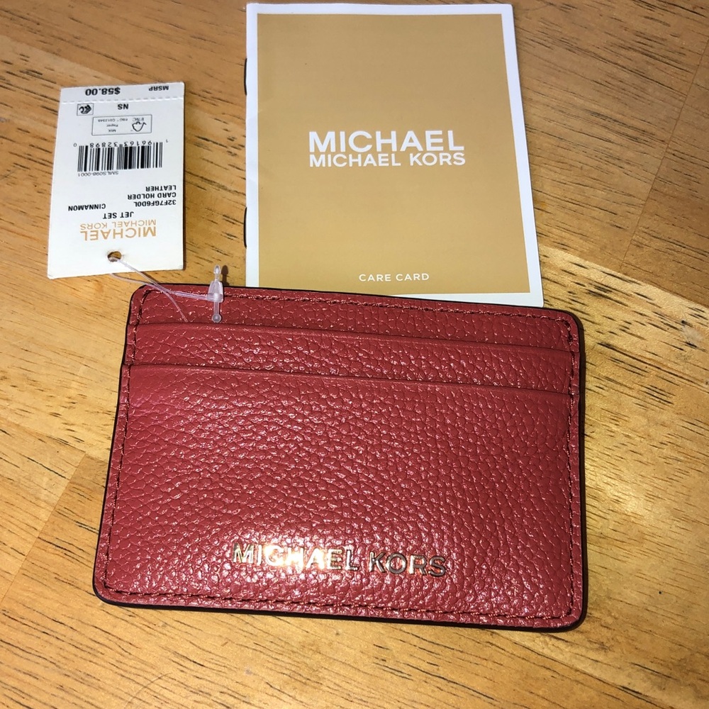 MICHAEL Michael Kors Jet Set Cinnamon Pebbled Leather Slim Card Holder NWT